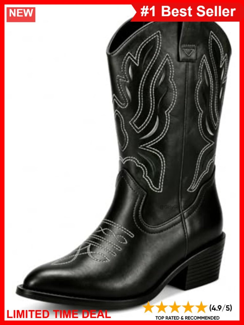 Wide Calf Cowboy Boots Pointed Toe Faux Leather Western Boots